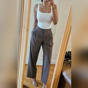 Mango Brown Plaid Wide Leg Suit Trousers US6 NWT-Retail $100-zara-revolve